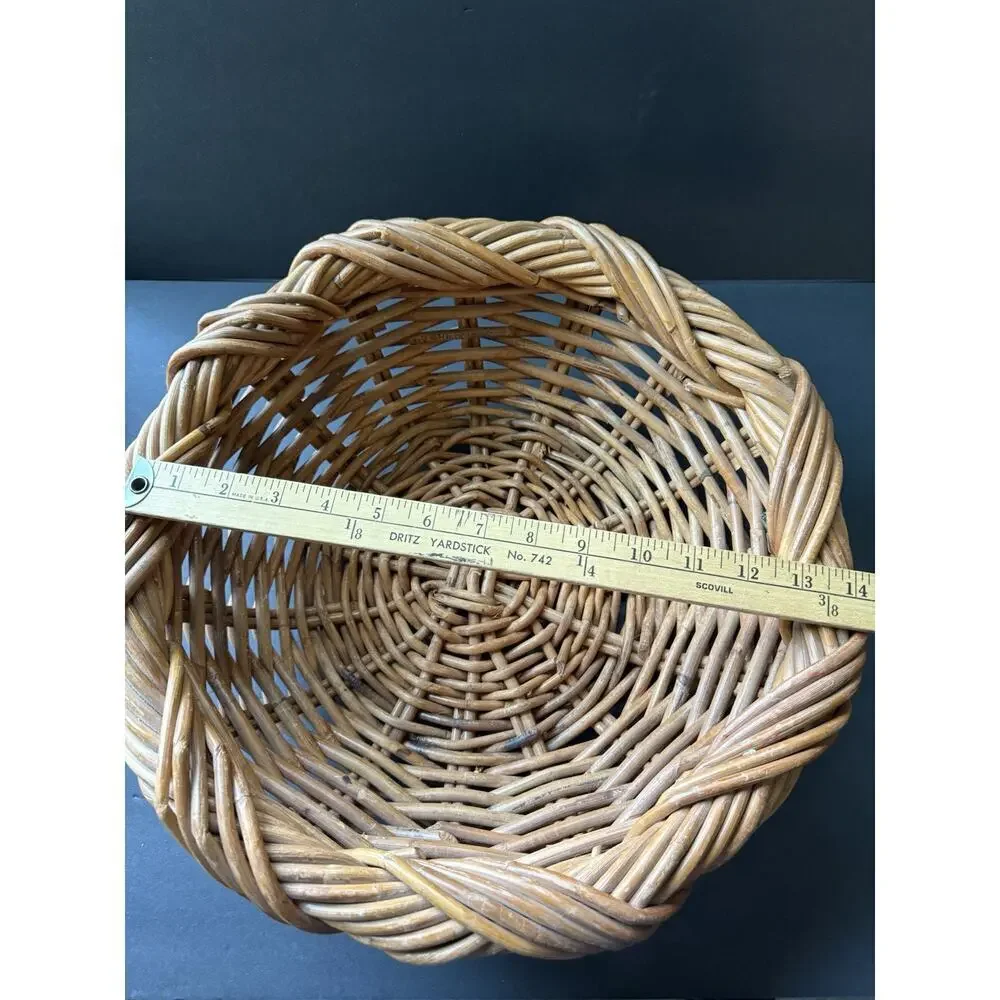 Handwoven Read Wicker Woven Round Basket Rattan Bowl Twisted Braided Cottagecore